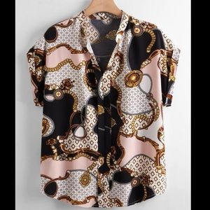 Cute pink/white/black/gold blouse